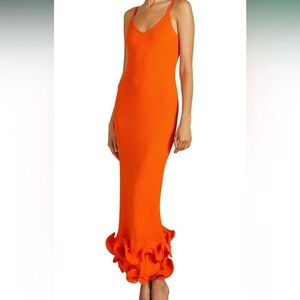 AMUR Bright Orange Ruffle Maxi Dress